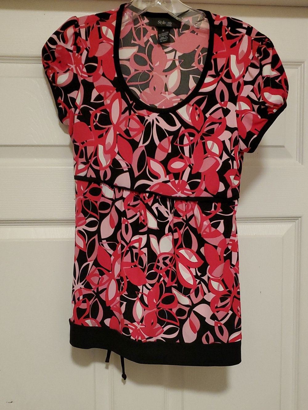 Style & Co. Pink and Black Floral-Print Scoop Neck Tunic